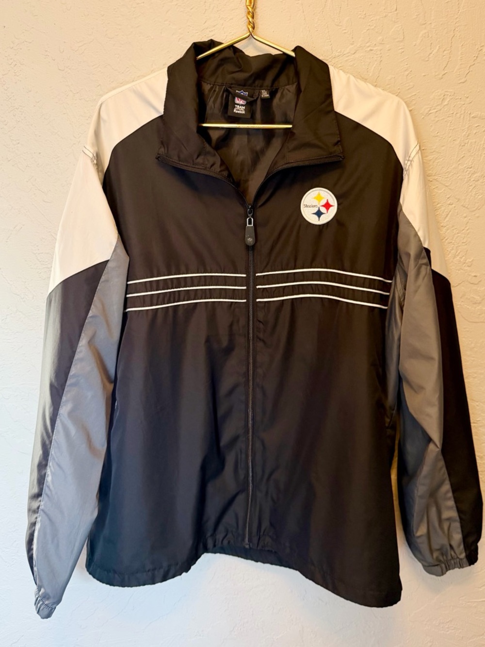 Reebok Steelers Jacket Windbreaker XL Black Gray NFL
